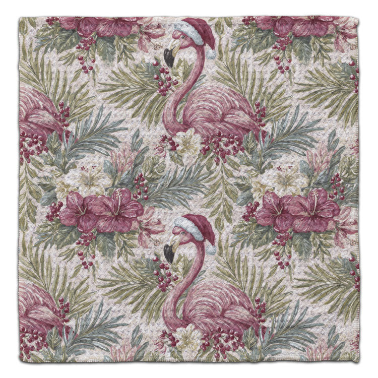 Flamingo with Santa Hat and Palms Waffle Weave Washcloth