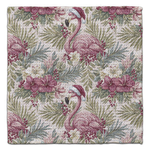 Flamingo with Santa Hat and Palms Waffle Weave Washcloth