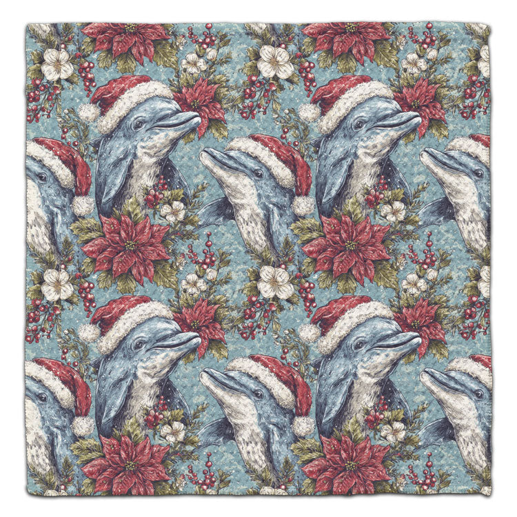 Dolphin with Santa Hat Waffle Weave Washcloth