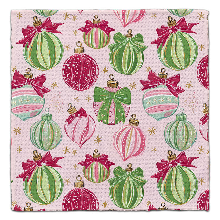 Ornaments Pink & Green Waffle Weave Washcloth