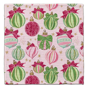 Ornaments Pink & Green Waffle Weave Washcloth
