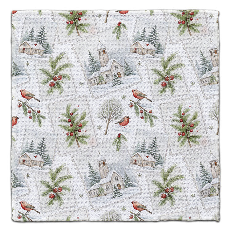 Church & Birds Waffle Weave Washcloth