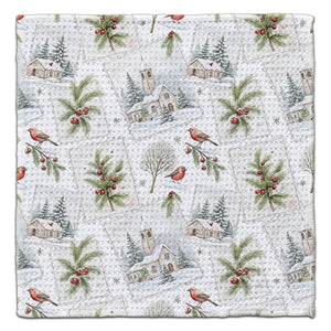 Church & Birds Waffle Weave Washcloth