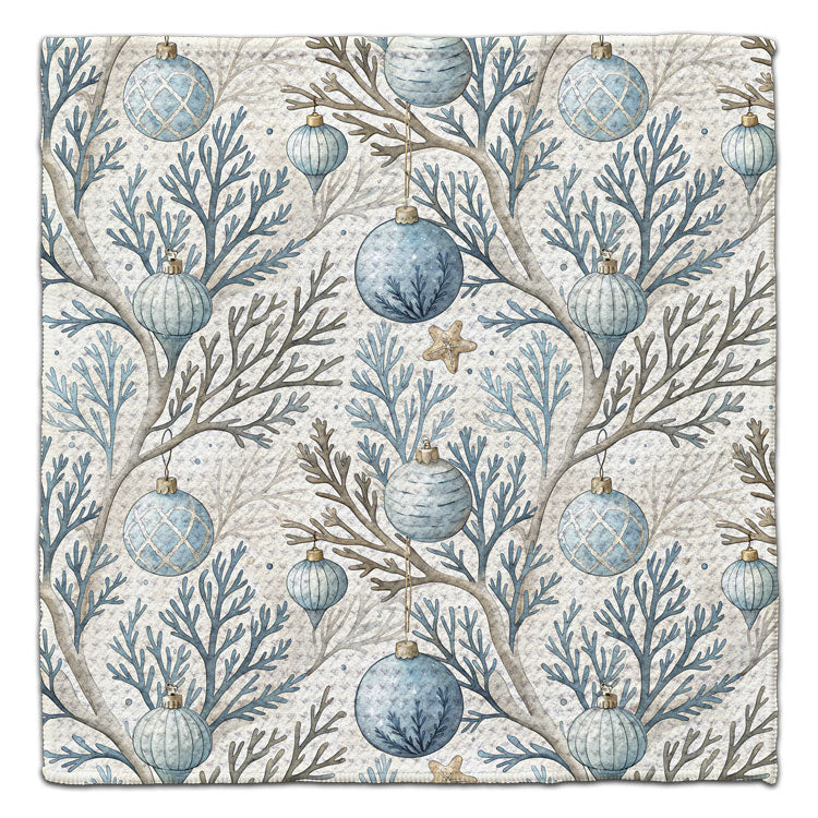 Ornaments Hanging on Coral Waffle Weave Washcloth