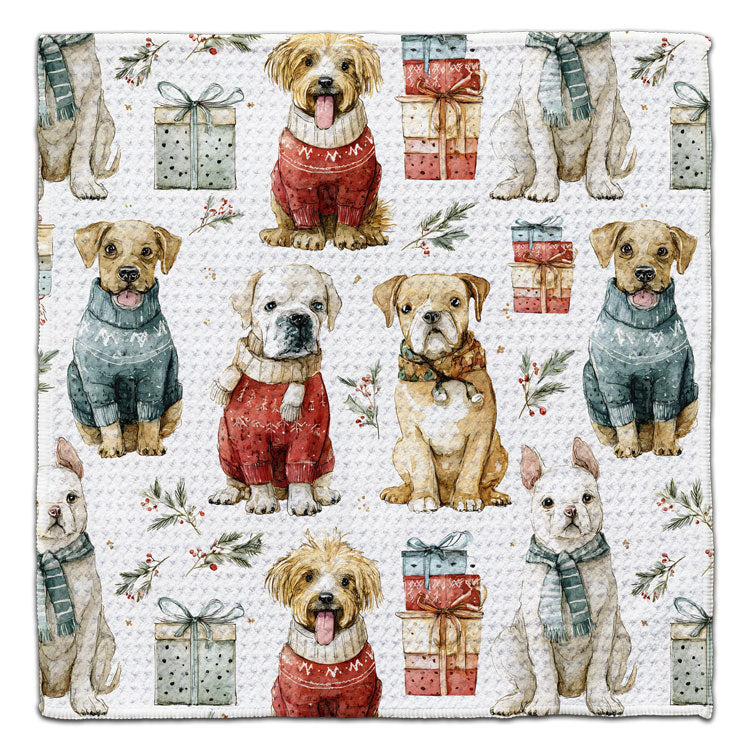Dogs & Presents Waffle Weave Washcloth