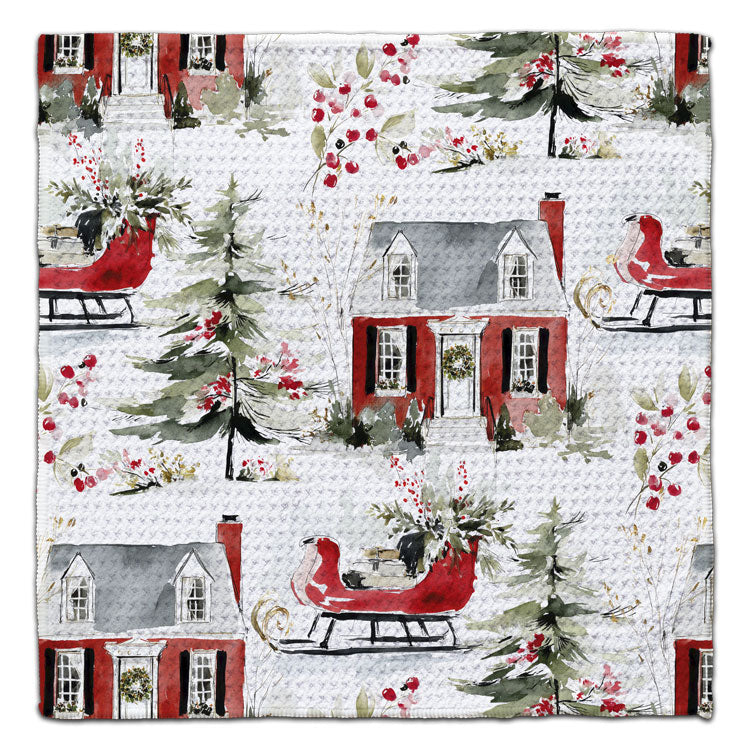 House and Sled Waffle Weave Washcloth