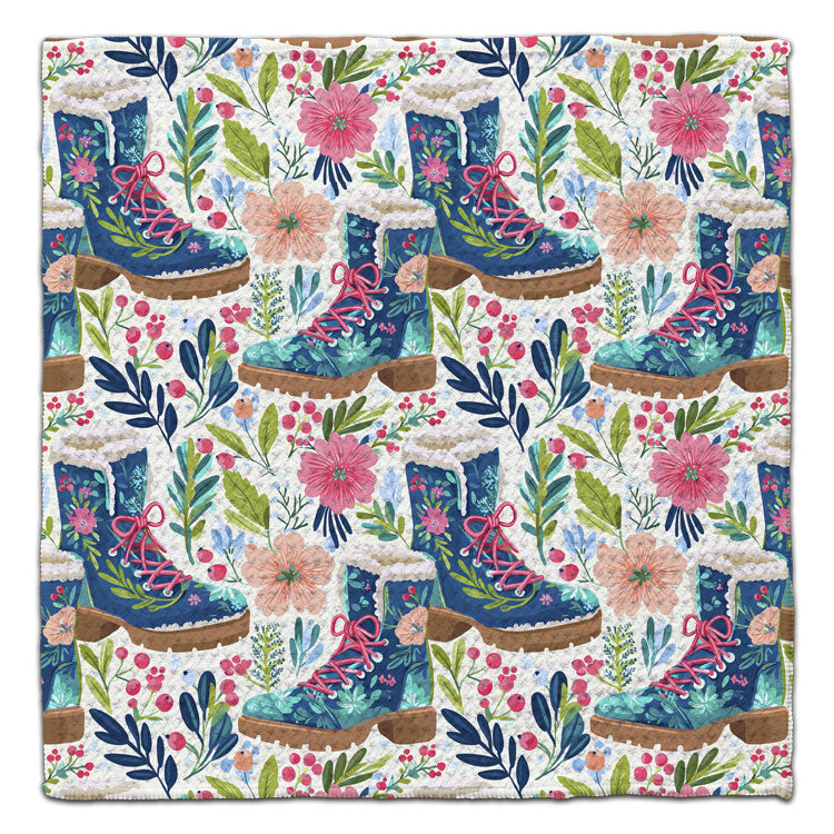Blue Snow Boots Waffle Weave Washcloth