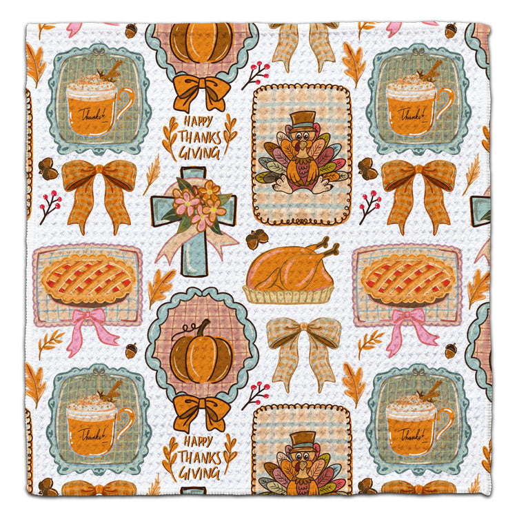 Happy Thanksgiving Frames Waffle Weave Washcloth