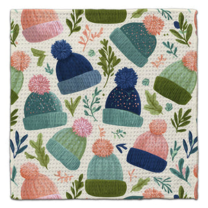 Blue and Green Hats Waffle Weave Washcloth