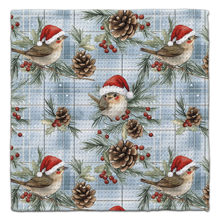 Sparrow with Santa Hat Waffle Weave Washcloth