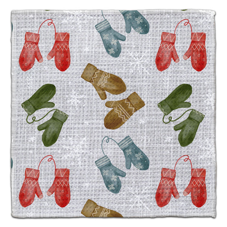 Blue, Green, and Red Mittens Waffle Weave Washcloth
