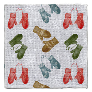 Blue, Green, and Red Mittens Waffle Weave Washcloth