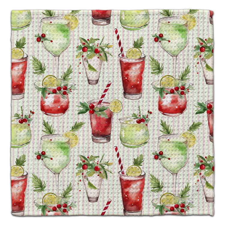 Christmas Drinks on Stripes Waffle Weave Washcloth