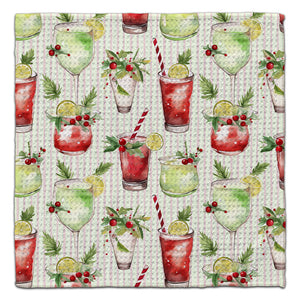 Christmas Drinks on Stripes Waffle Weave Washcloth
