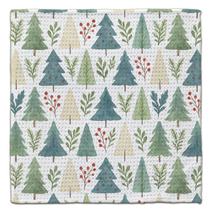 Scandinavian Christmas Trees Waffle Weave Washcloth