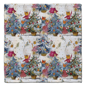 Cats Decorating Tree Waffle Weave Washcloth
