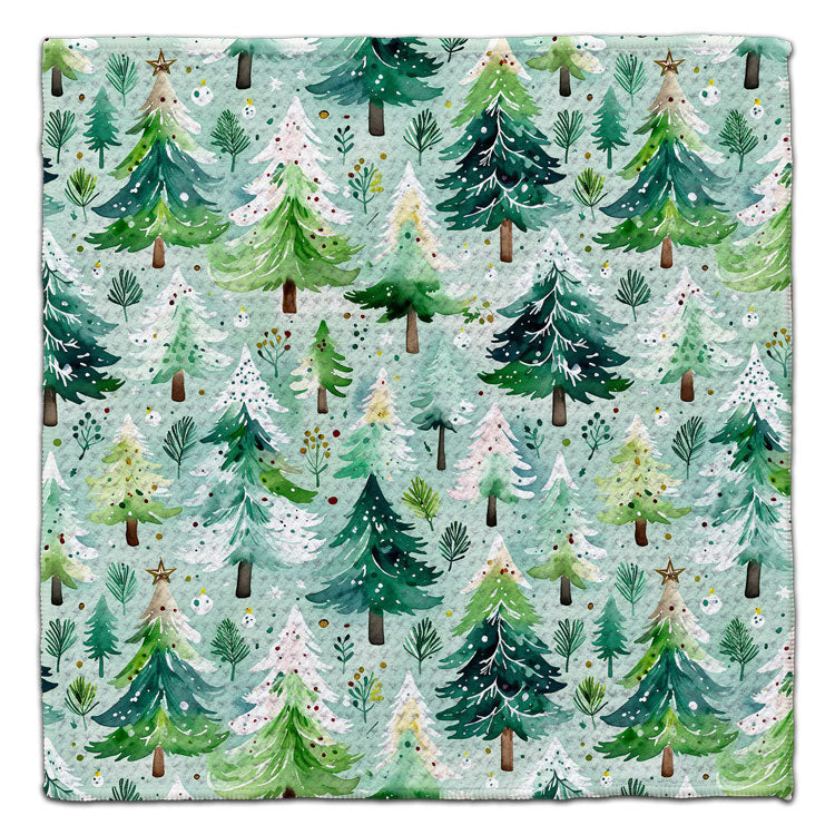 Mint Green Christmas Trees Waffle Weave Washcloth