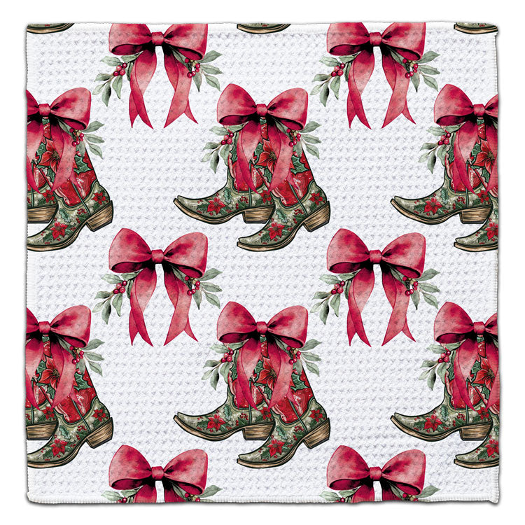Ribbons on Cowgirl Boots Waffle Weave Washcloth