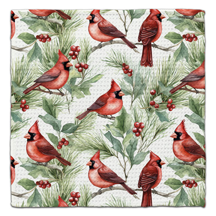 Cardinals and Berries Waffle Weave Washcloth