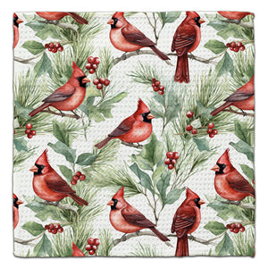 Cardinals and Berries Waffle Weave Washcloth