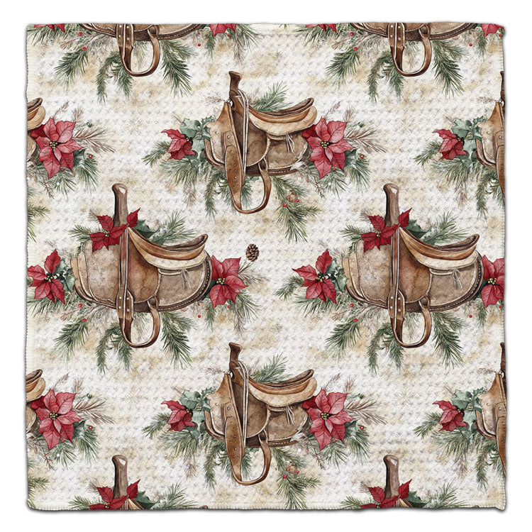 Christmas Saddles Waffle Weave Washcloth