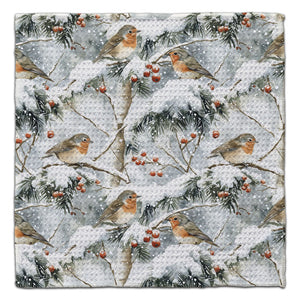Sparrows on Snowy Branches Waffle Weave Washcloth