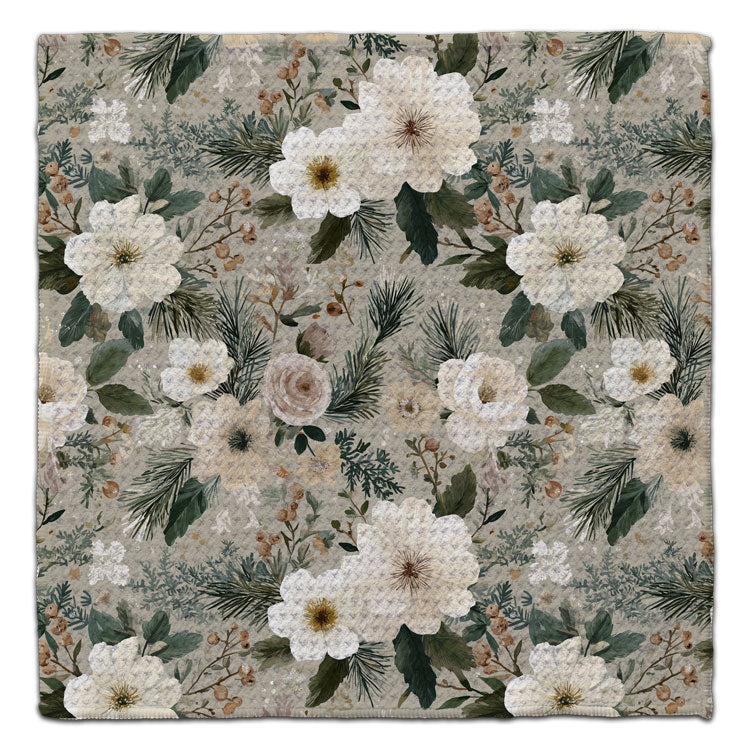 Winter Flowers on Beige Background Waffle Weave Washcloth