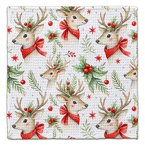 Reindeer with Scarf Waffle Weave Washcloth