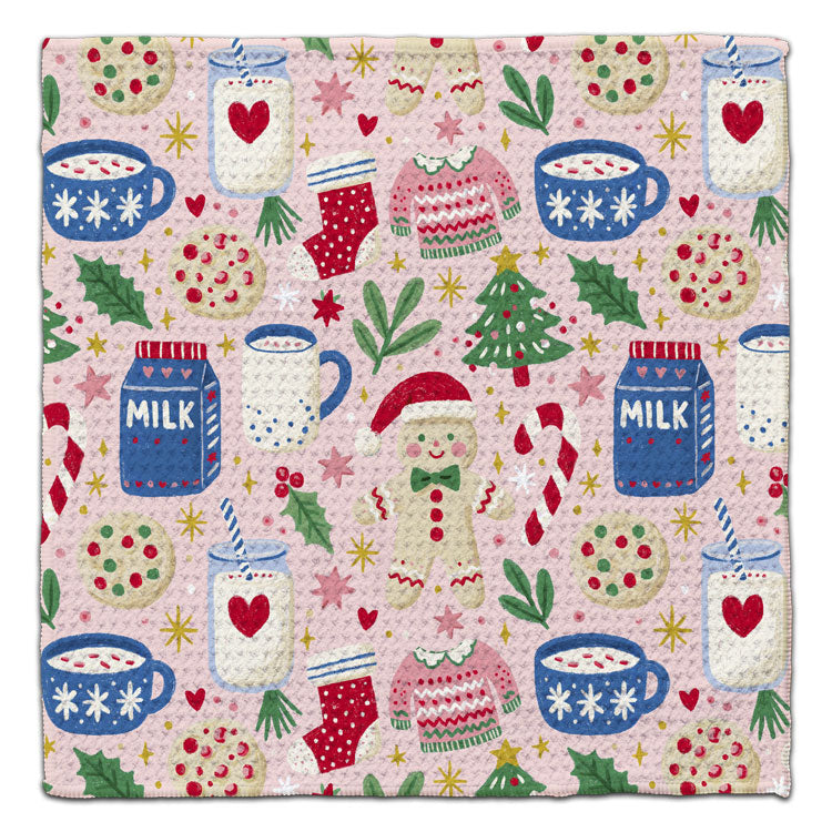 Milk and Gingerbread Men Waffle Weave Washcloth