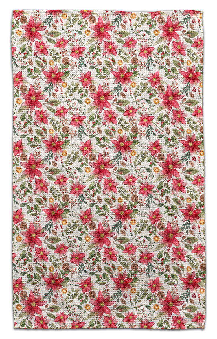 Victorian Pointsettia Waffle Weave Towel