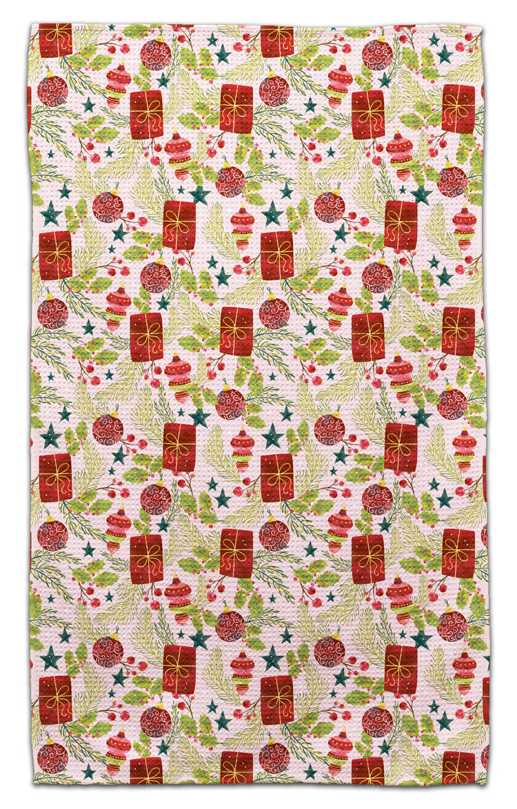 Present & Ornament Pink Back Waffle Weave Towel