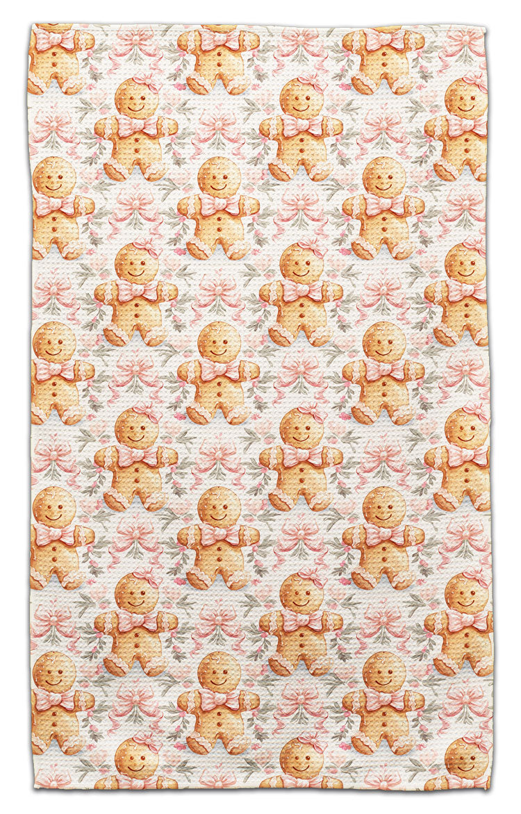 Gingerbread Women w/Bow Waffle Weave Towel