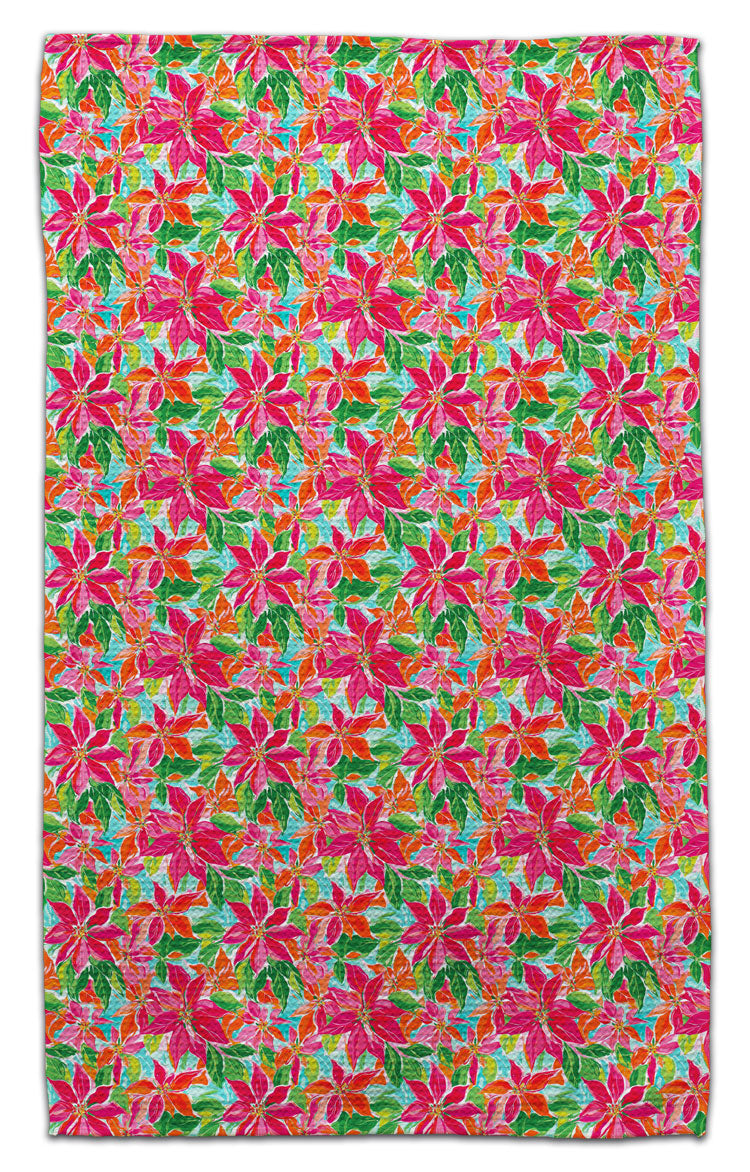 Whimsical Poinsettia Waffle Weave Towel