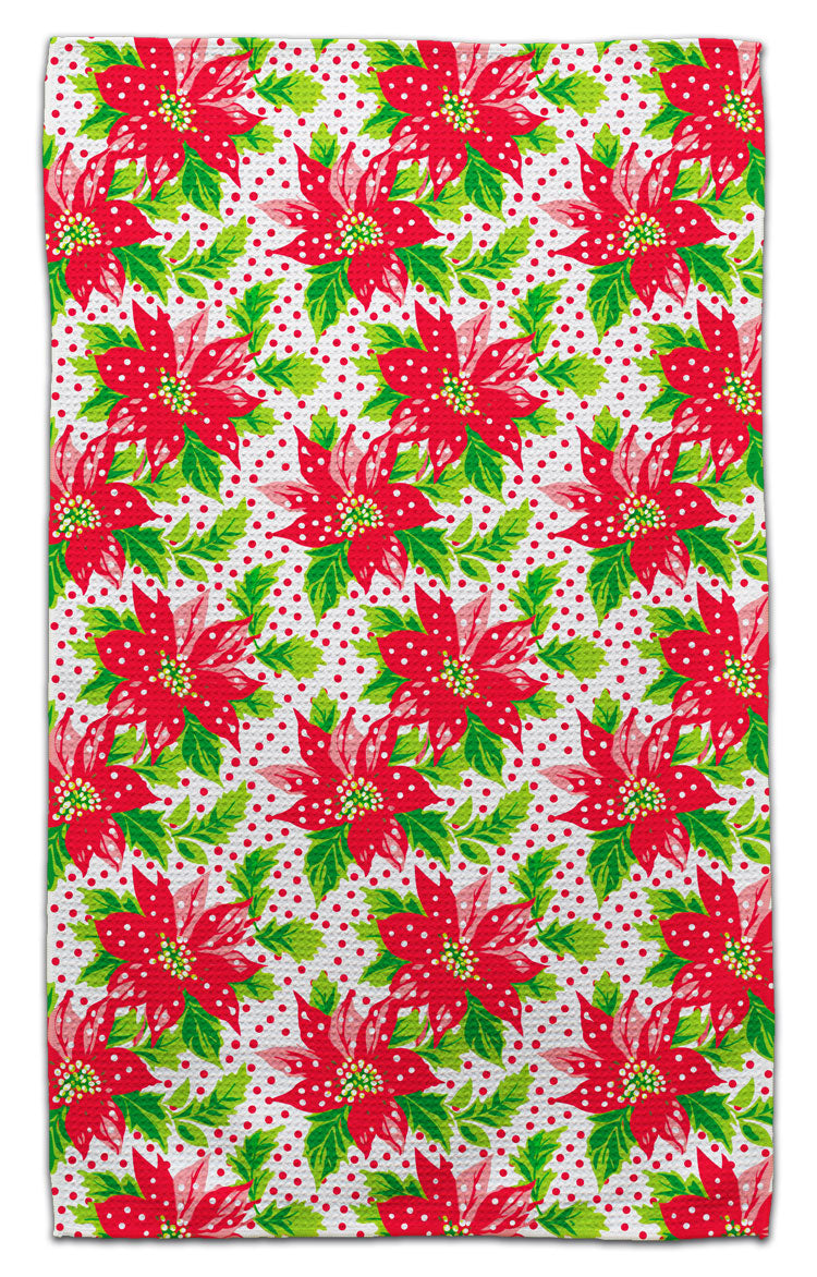 Whimsical Pointsettia with Polka Dots Waffle Weave Towel
