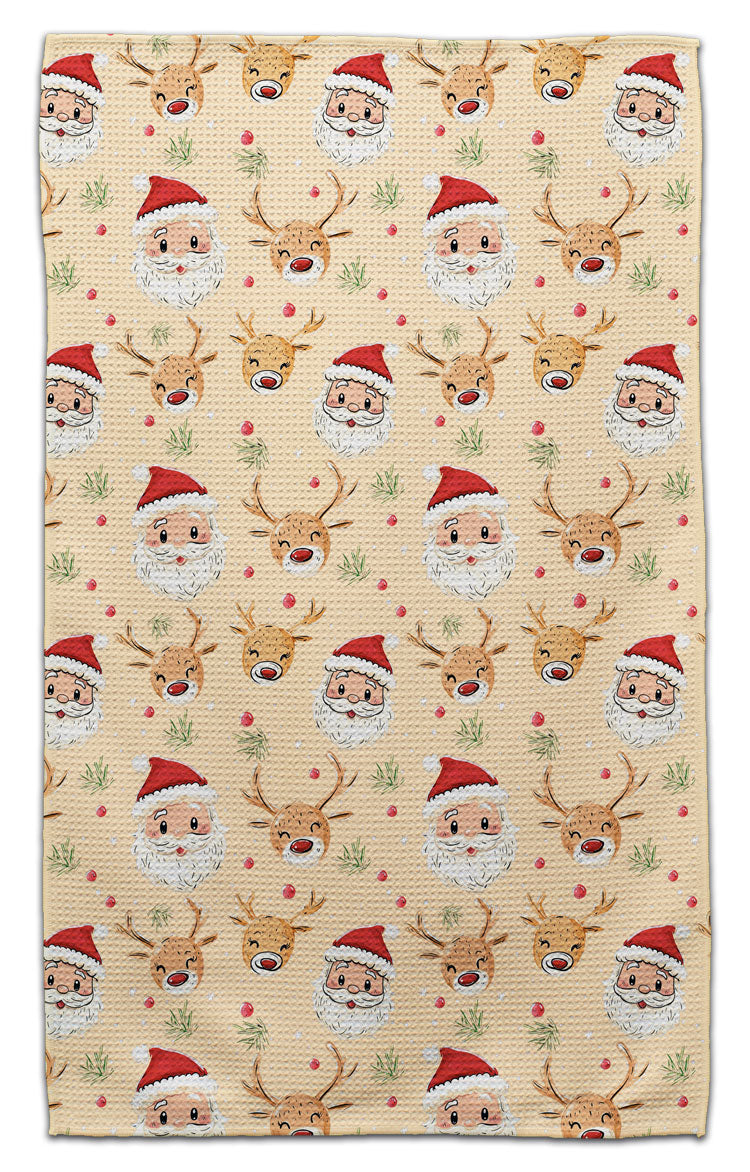 Santa & Reindeer Face Waffle Weave Towel - CJ Bella Co.