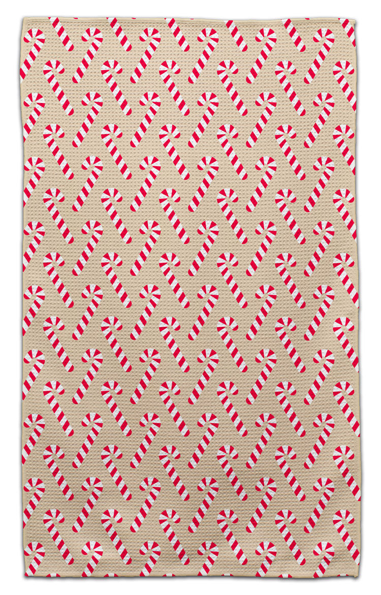 Candy Canes w/Tan Back Waffle Weave Towel
