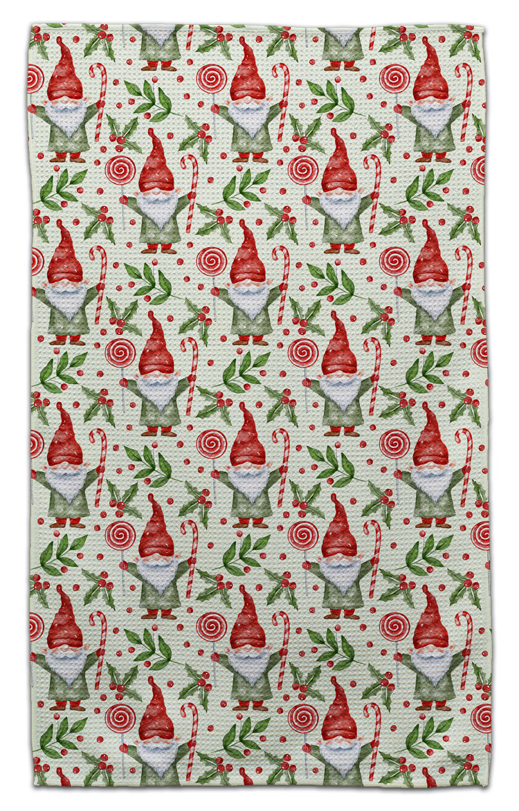 Gnome with Candy in Hands Waffle Weave Towel
