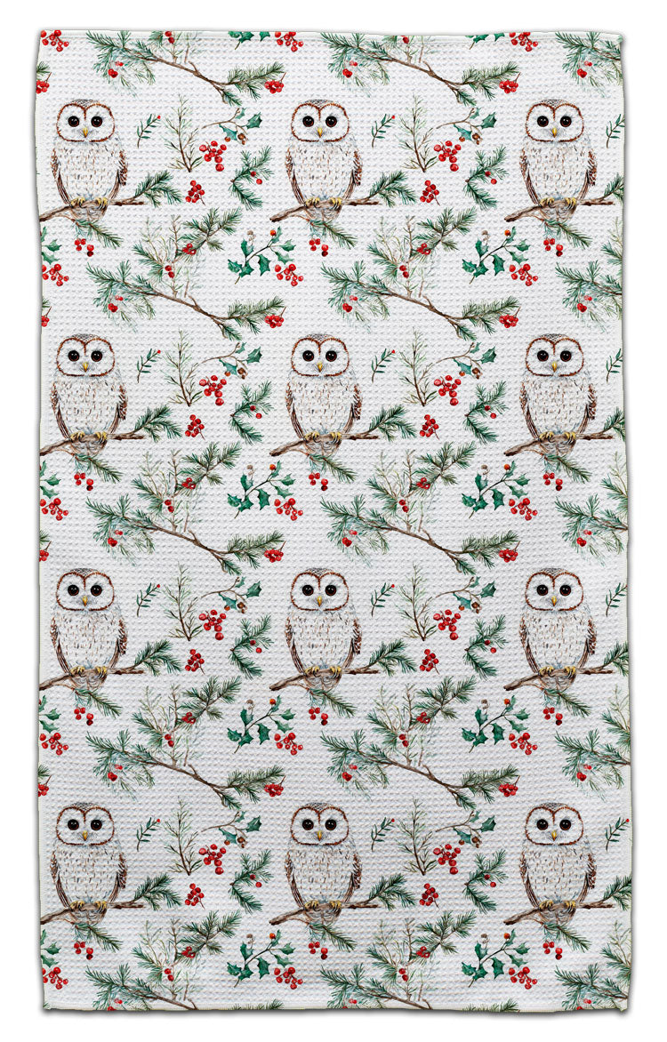 Winter Owl on Branch Eco-Friendly Towel