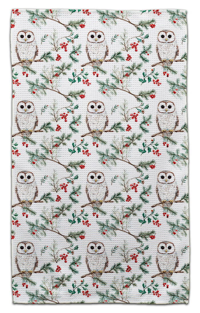 Winter Owl on Branch Eco-Friendly Towel