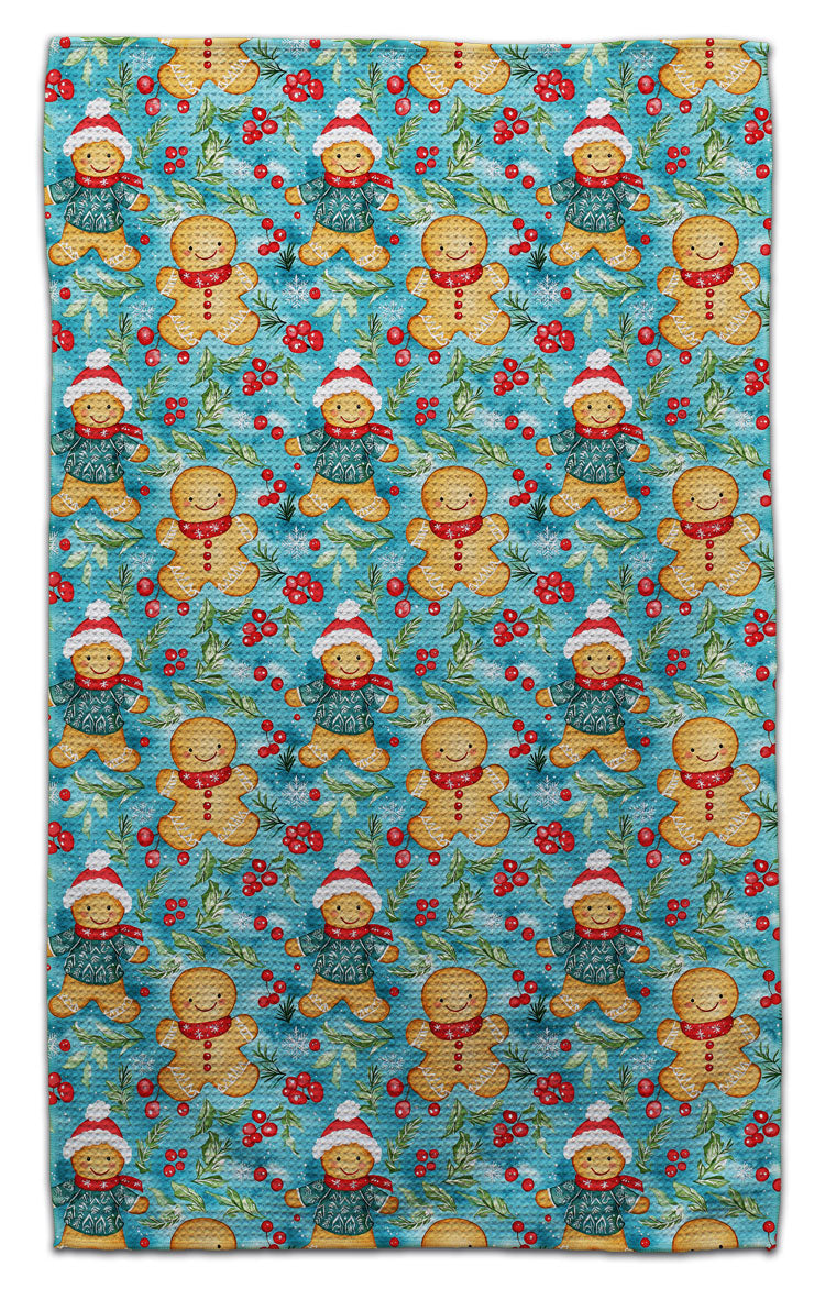 Gingerbread Man with Berries Waffle Weave Towel