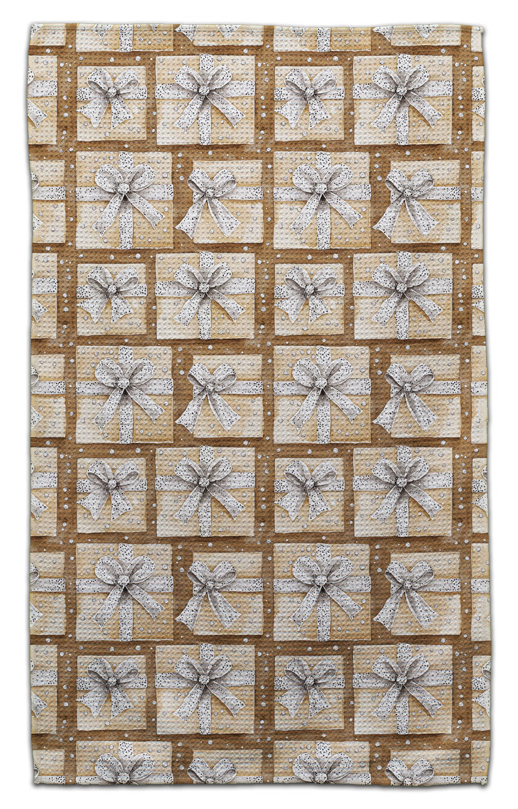 Cream Boxes & Bows Waffle Weave Towel - CJ Bella Co.
