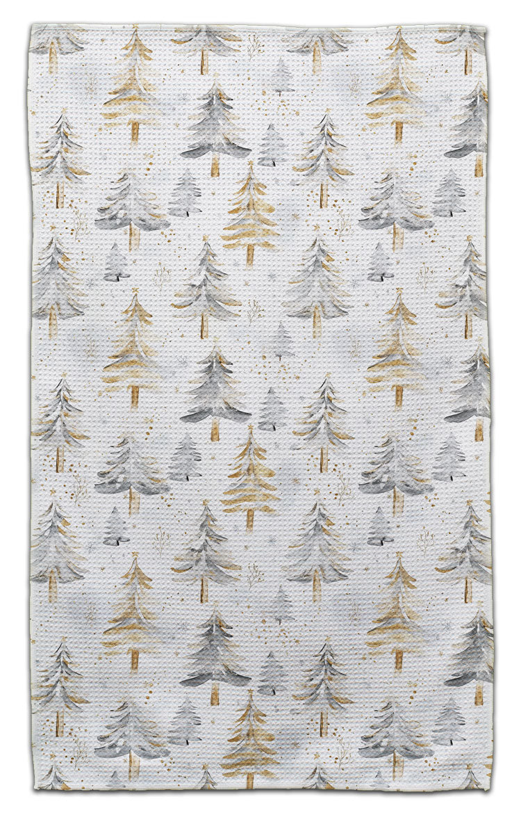 Trees Silver and Gold Waffle Weave Towel - CJ Bella Co.