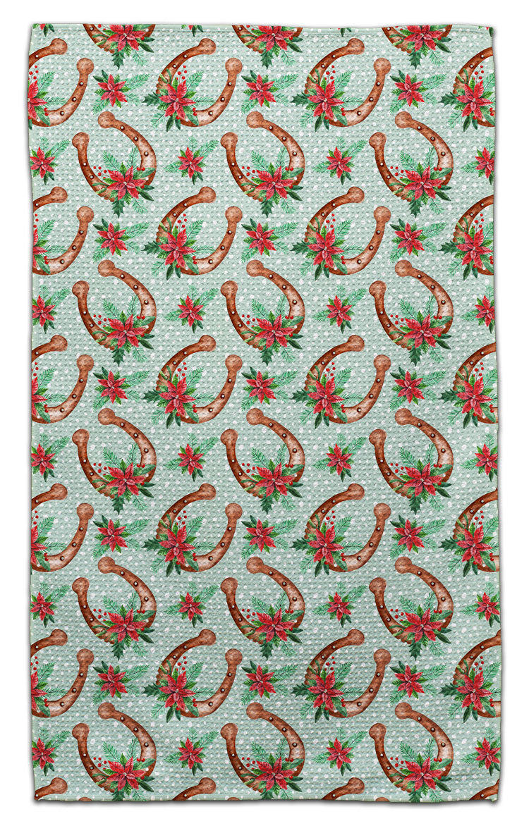 Horseshoes and Holly a Waffle Weave Towel