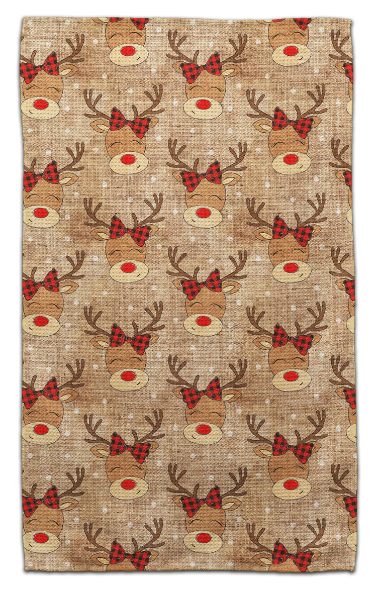Reindeer with Plaid Bow Eco-Friendly Towel