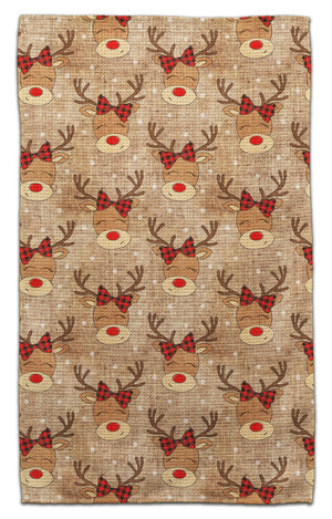 Reindeer with Plaid Bow Eco-Friendly Towel
