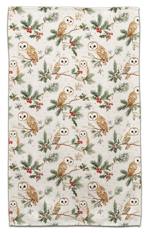 Owl On Branch with Berries Waffle Weave Towel
