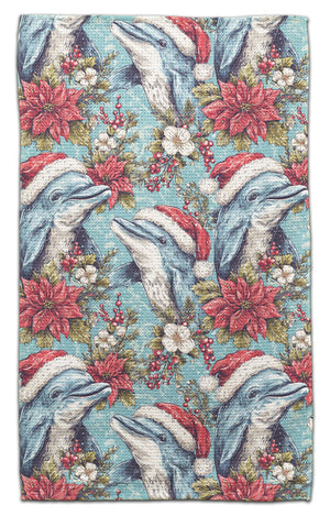 Dolphin with Santa Hat Waffle Weave Towel