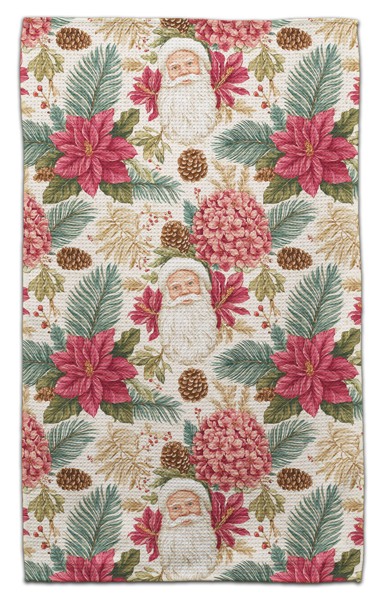 Santa with Pine Cone Waffle Weave Towel