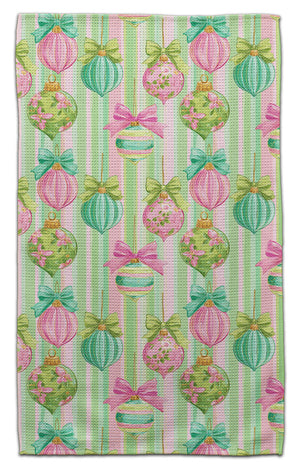 Ornaments with Pink & Green Bows Waffle Weave Towel