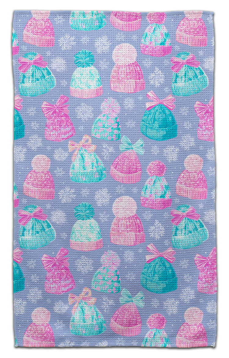Hats with Pom Pom & Bows Waffle Weave Towel